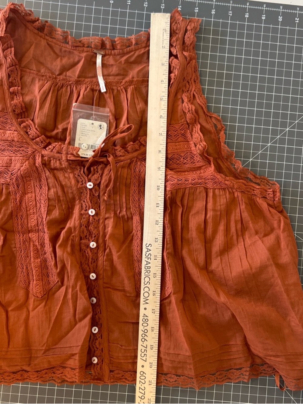 Free People Lace-Trim Button-Front Rust Camisole - Picture 7 of 7